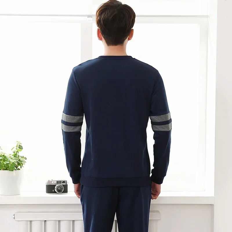 Conjuntos de pijamas de algodón 2024 para hombre, ropa de dormir de manga larga, suelta, coreana, de alta calidad, para el hogar, Otoño, 100%