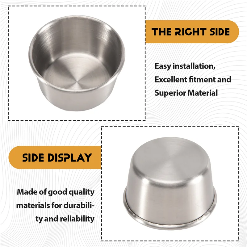 

BAAJ-6 шт., чашка для соуса из нержавеющей стали на 2 унции, мини-чаши для макания, многоразовые металлические чашки для приправ, прочные контейнеры для раминенов (Silver)