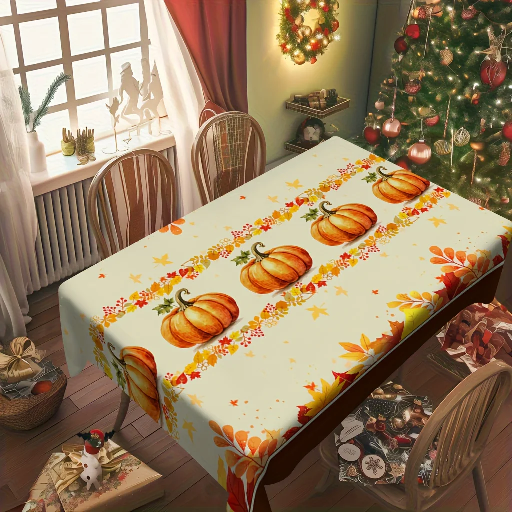 One autumn maple leaf pumpkin pattern printed tablecloth, in round and rectangular styles.zyc