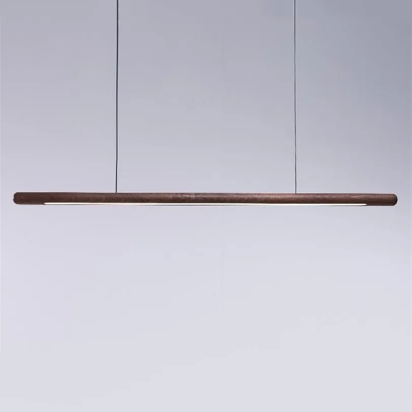 Imagem -05 - Simples Long Strip Walnut Luzes Pingente Luzes de Mesa de Jantar Decorações de Casa Interior Cozinha e Sala de Estar Luzes Japonês