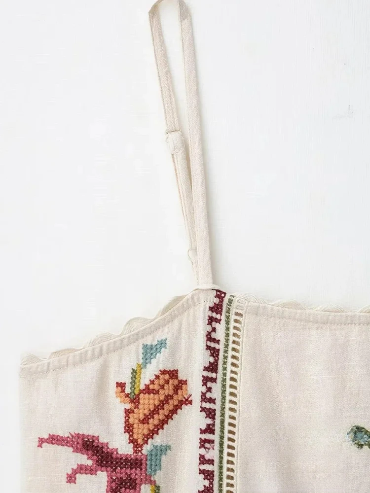 KONDALA Holiday Chic mujer bordado vestido camisola suelto sin mangas vestido recto largo moda 2025 Primavera Verano vestido de vacaciones