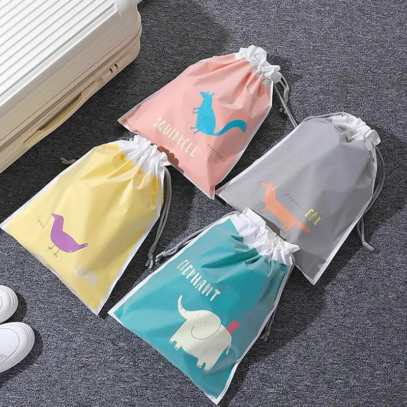 Double Layer Waterproof Drawstring Bag Cartoon Design Waterproof Material Laundry Pouch Drawstring Closure Portable Organizer