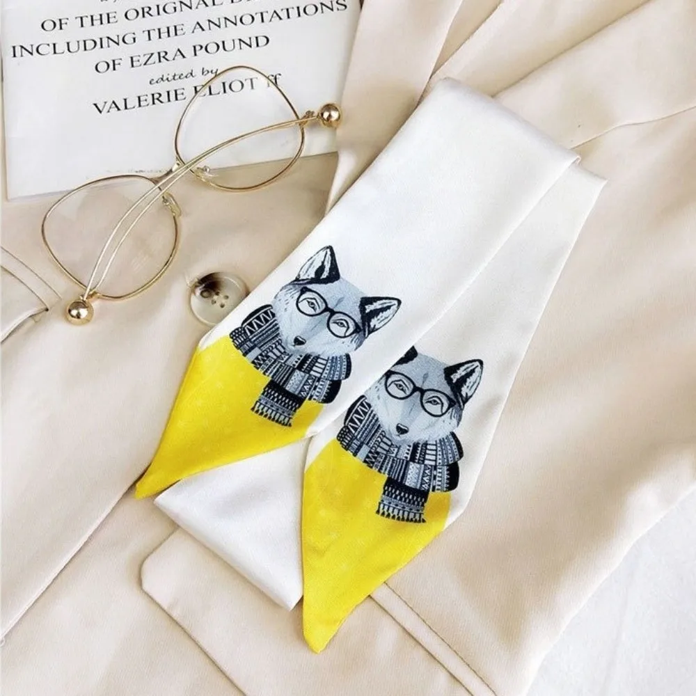 Cute Satin Skinny Scarf Animal Printed Bag Strap Decorative Small Neckerchief Long Waist Belts For Women