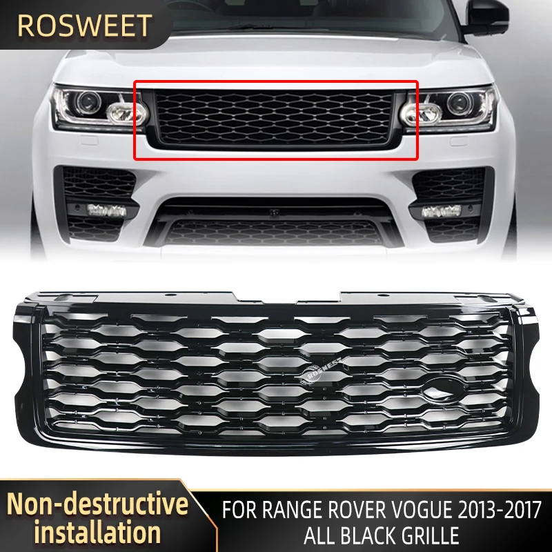 

All Black Car Front Bumper Grille For 2013-2017 L405 Rover Range Vogue Upgrade 2018-2022 Style Grille