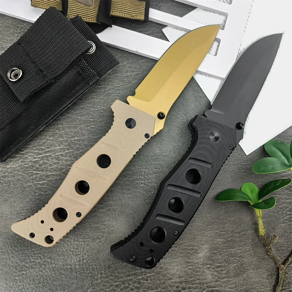 

New BM 275GY-1 Adamas Folding Knife D2 Steel Blade G10 Handles, Gift Nylon Sheath Camping Pocket Knife Tactical Gear Knives