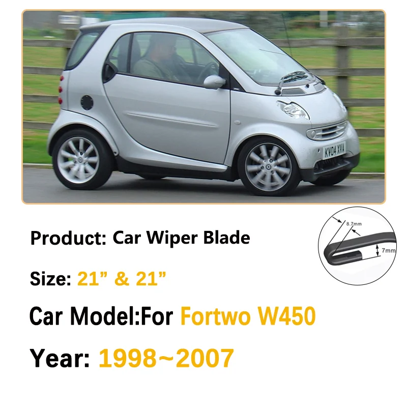 For Smart Fortwo W450 1998~2007 2x Wildlander Front Wiper Blade Window Windshield Windscreen Clean Brushe Washer Car Accessories