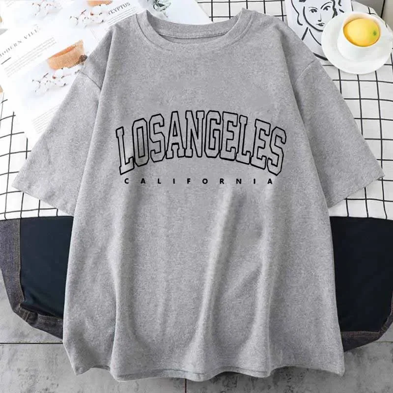 Los Angeles Print Casual Sports T Shirt Soft Crew Neck Top Short Sleeve Tee Women Clothing Summer T Shirt Outdoor Jogging Shirt