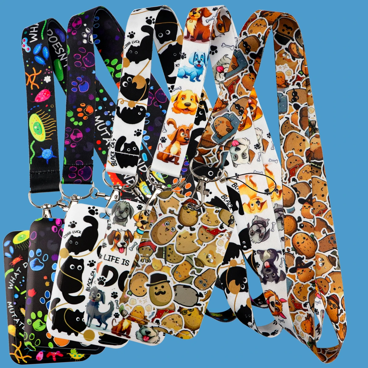 

Virus Quotation Lanyard For Black Cat Keychain Student ID Card Dog Claw Badge Holder Potato Neck Straps Cosplay Accessories