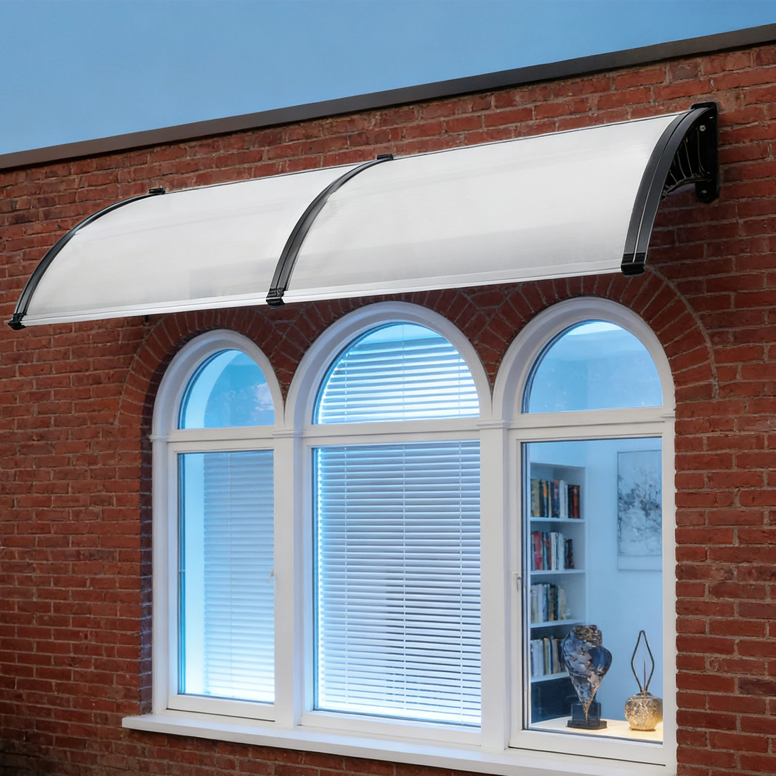 2026 Neu 90x200cm Wandmontierte Bogenförmige Überdachung aus Klarem Polycarbonat PC Moderne Design-Markise Wetterfester Sonnenschutz Regenschutz für Außenterrassen B1 Flammhemmend – Detail 13