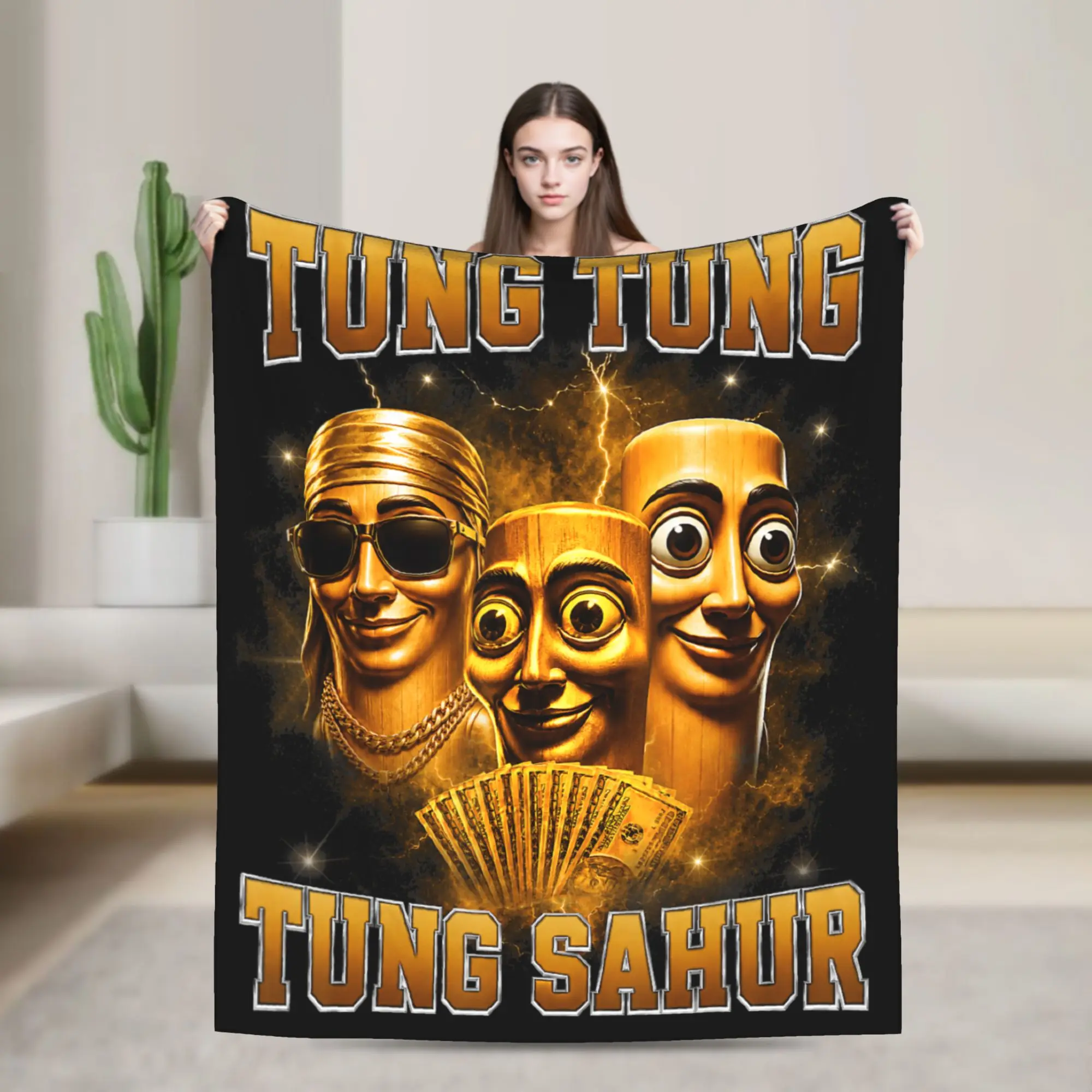 Tung Tung Tung Sahur is Calling Funny Italian Flannel Blanket Adults Child  Comfortable Throw Blanket Winter Bedroom Bedspread