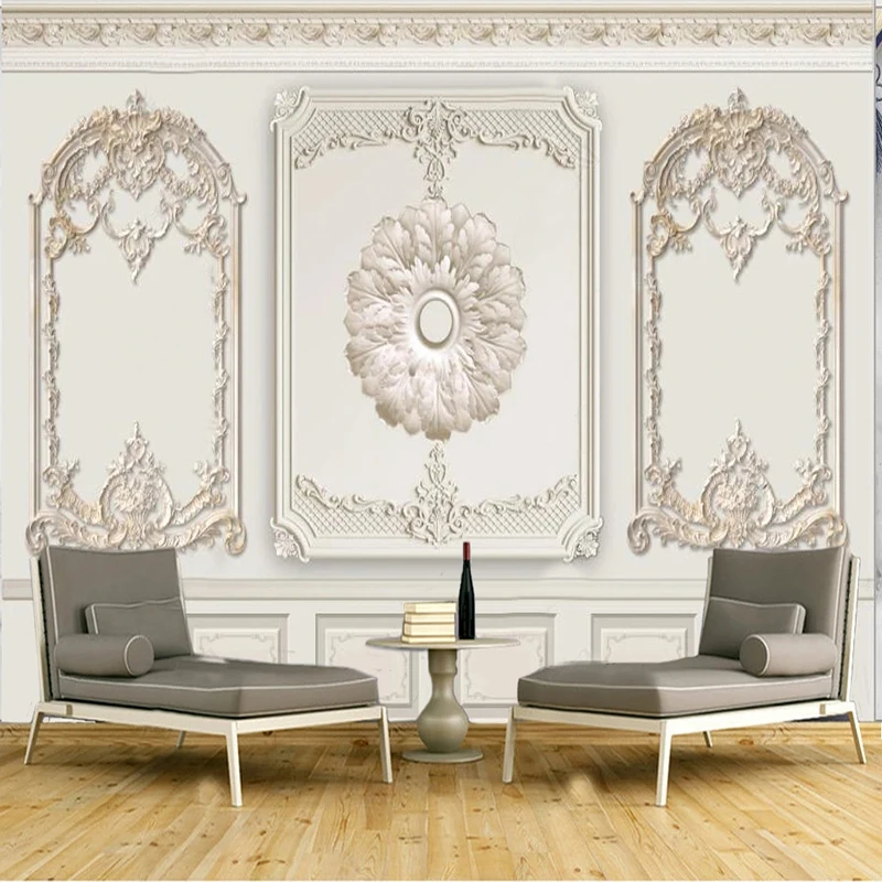 Custom Photo Wallpaper Modern European White Plaster Carving Murals Living Room Bedroom Study Sofa TV Home Decor Papel Tapiz 3D