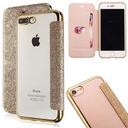 Glitter Pu Leather Flip Card Slot Case For iPhone 17 air 16 E 15 14 13 12 Mini 11 Pro XS Max XR X 8 7 Plus SE TPU Cover