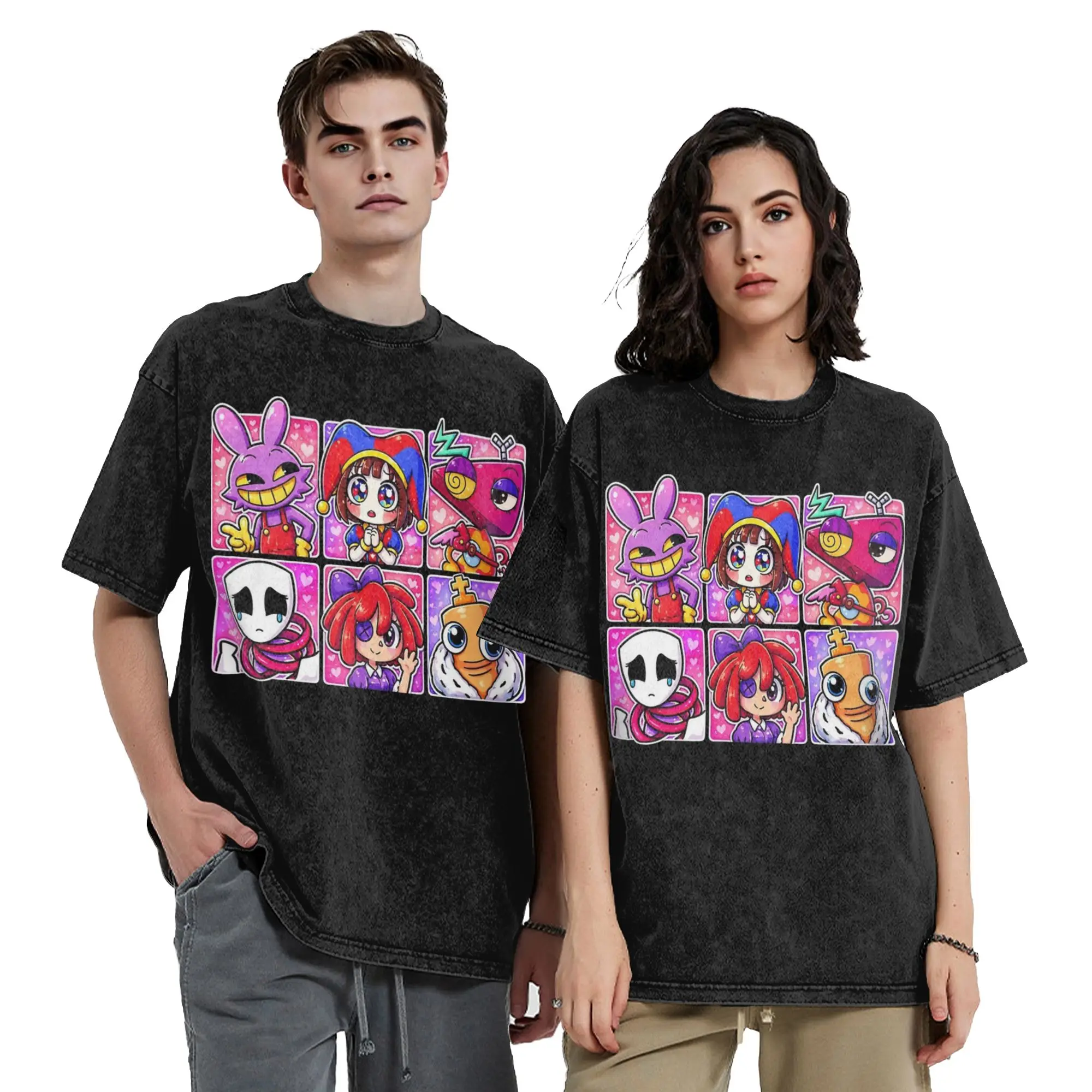 Cartoon Digitals Circus Washed T Shirts Streetwear Vintage T-Shirts  Tees Tops for Men Women Short Sleeve High Street Summer