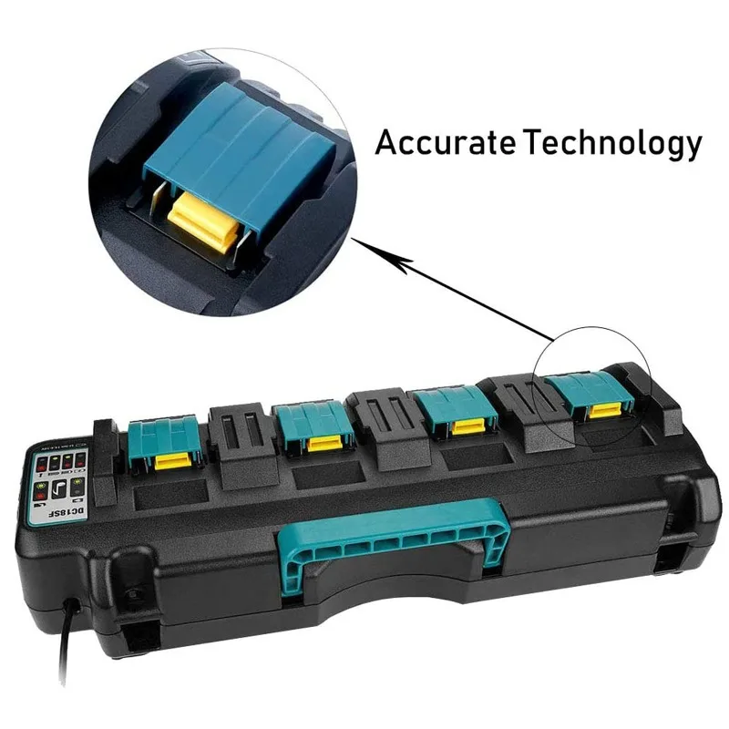 Lithium Battery Fast Charger Compatible with For Makita 18V Lithium Batteries DC18SF 4-port Charging Station with 2 USB-A Ports