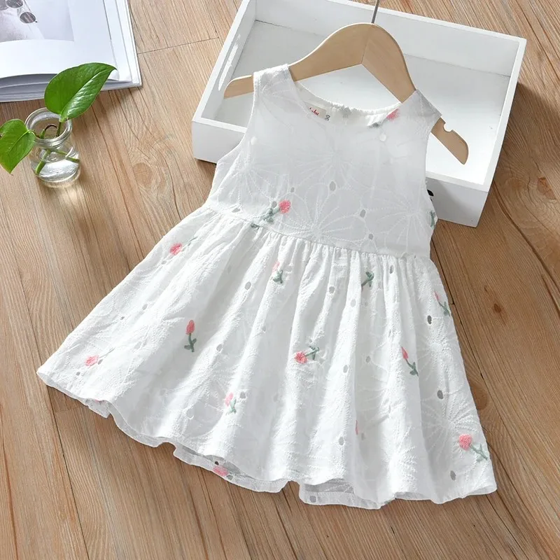 Vestido de verão para meninas, novo vestido colete elegante para crianças, algodão puro, verão, floral, bebê, vestido de princesa