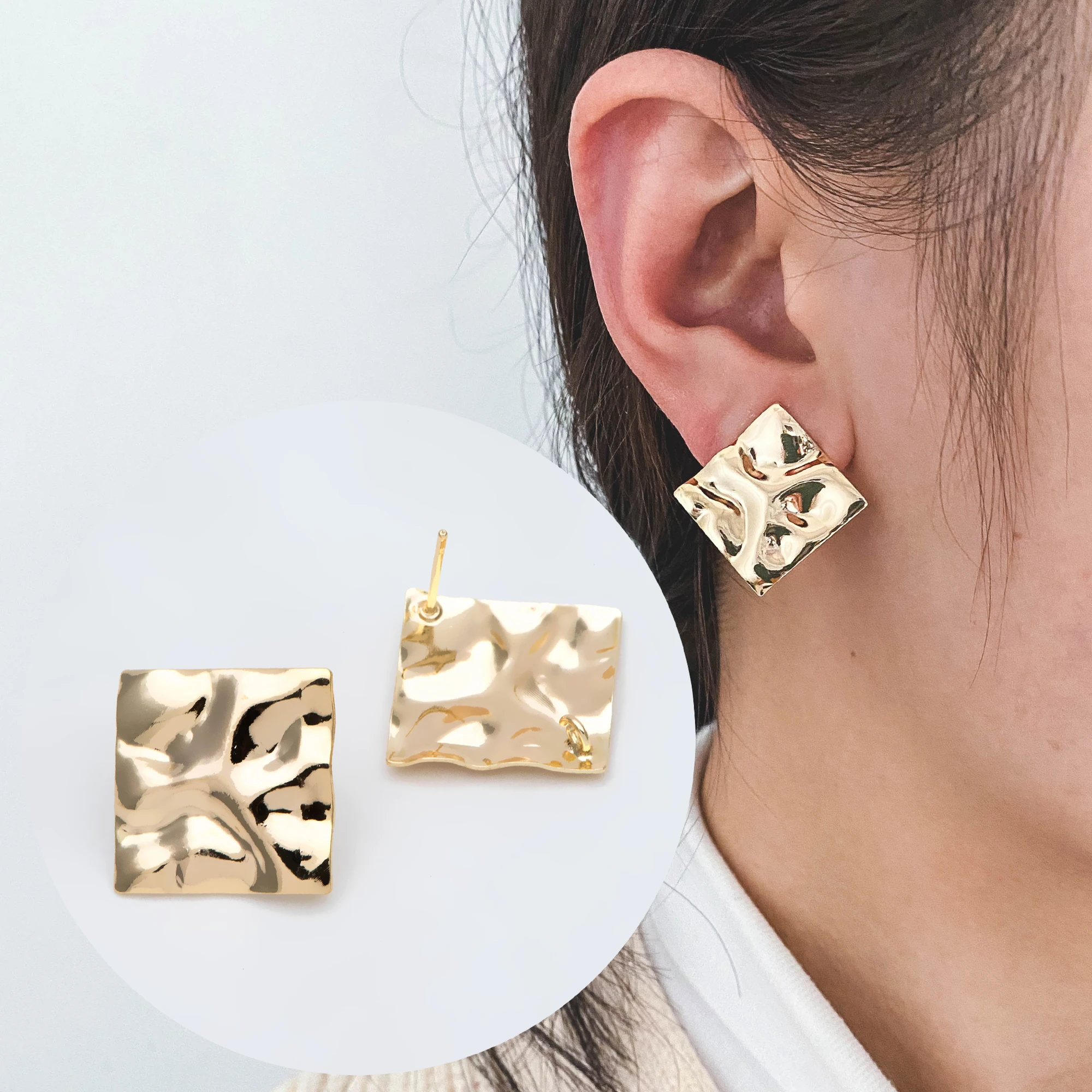 

10pcs Square Ear Posts 25mm, 18K Gold Plated Brass Geometric Stud Earring Components For Jewelry Making DIY (GB-2879)