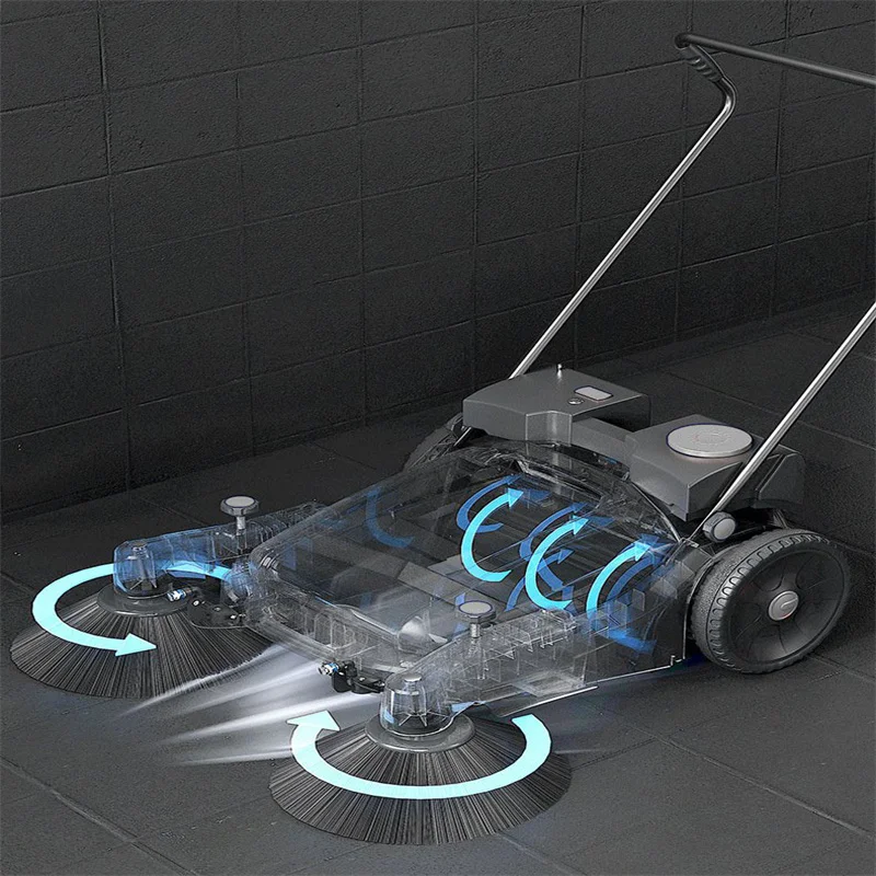 Hand Pushed Unpowered Sweeper การประชุมเชิงปฏิบัติการอุตสาหกรรมโกดังแผนที่ Multi Speed Adjustable Folding Sweeper