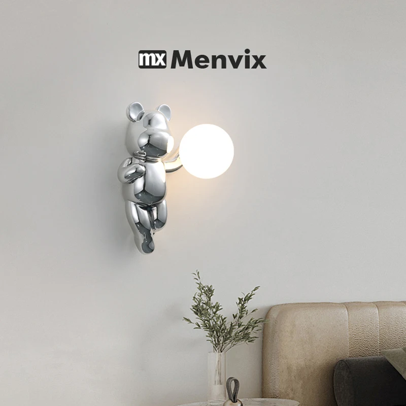 Cartoon Luxury Chrome Bear Wall Light For Bedroom Bedside Lighting Resin Bear Acrylic Sconces Children's Room Wall Lamp for Kids view 5