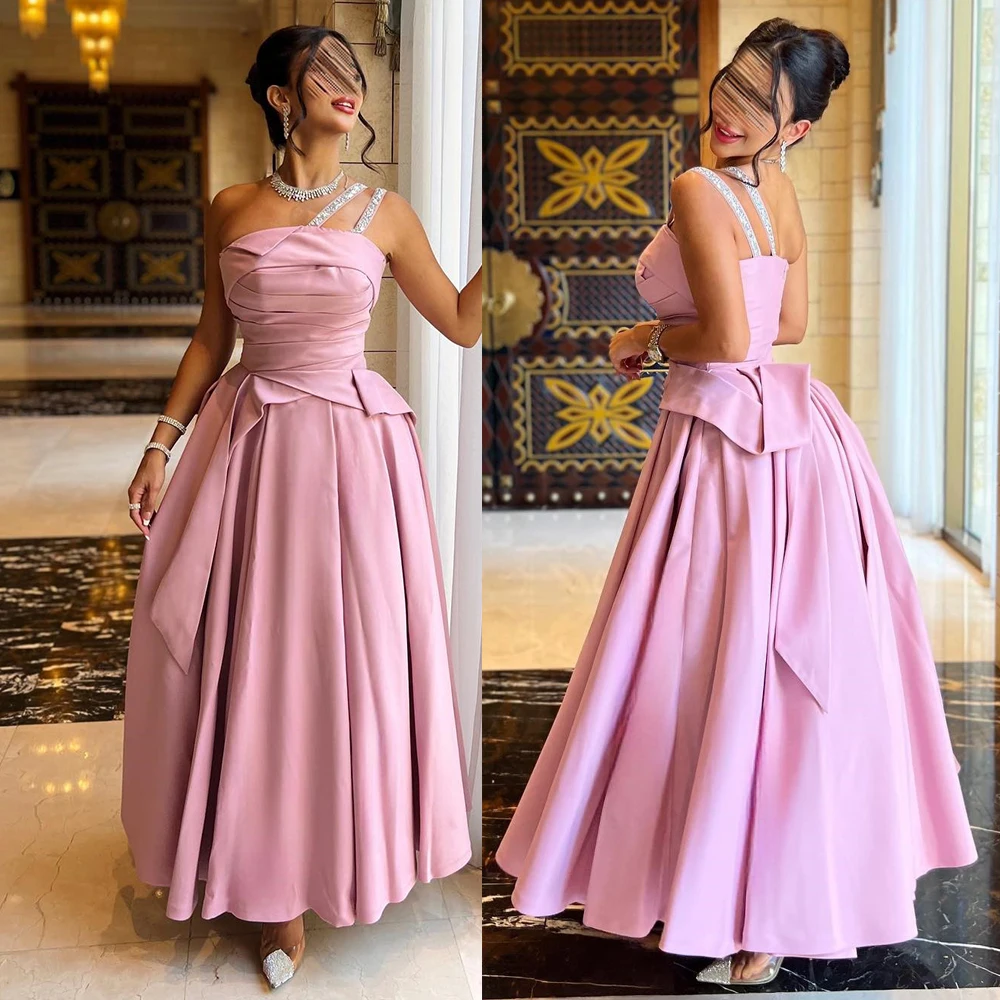 

One Shoulder Sleeveless A-line Prom Gown Backless Pleat Evening Dresses Women Formal Party Dress فساتين مناسبة رسمية