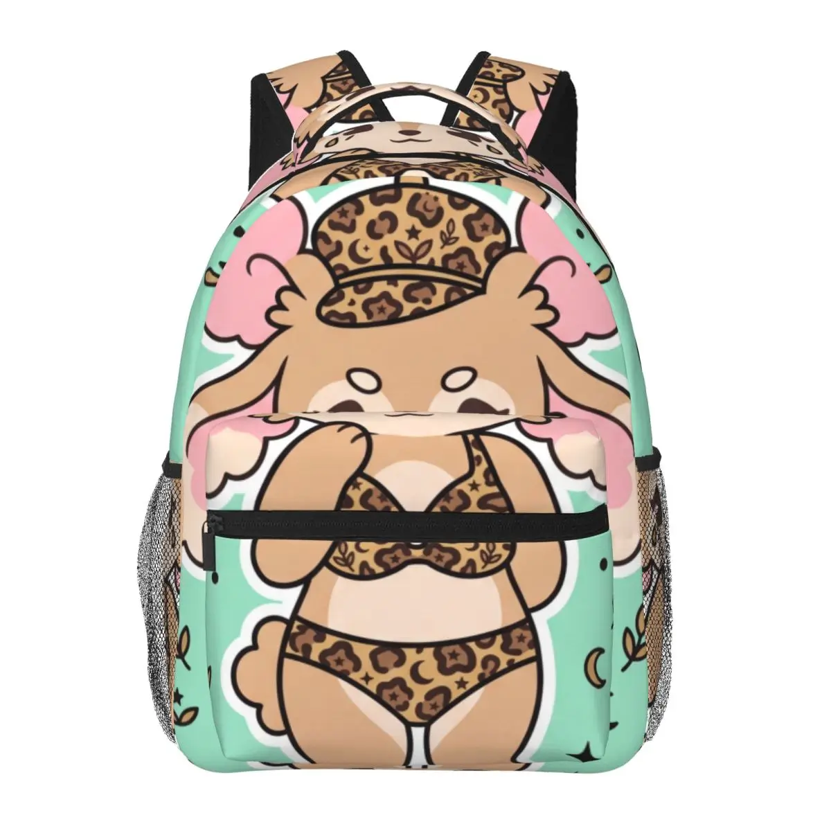 Soft Aesthetic Student Backpack Center Leopard Character Y2K Cute Mint Green Multi Color Comic Bookbag for Teens College Travel