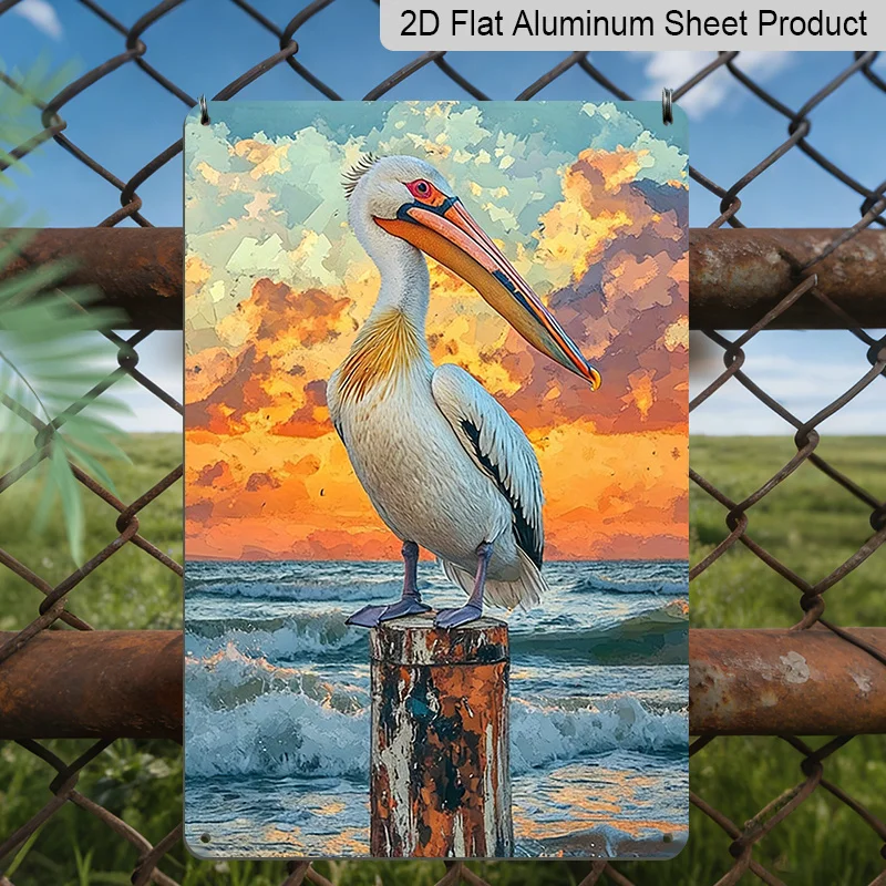 2D Flat, 1pc Vintage Pelican Aluminum Sign - Rustic Coastal Wall Art with Pre-Drilled Holes, Durable Aluminum Decor for Home