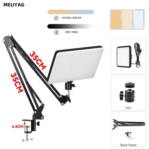 MEUYAG-luces LED para fotografía y Selfie, iluminación para conferencias, lámpara de estudio fotográfico con soporte de brazo de tijera para transmisión en vivo de YouTube