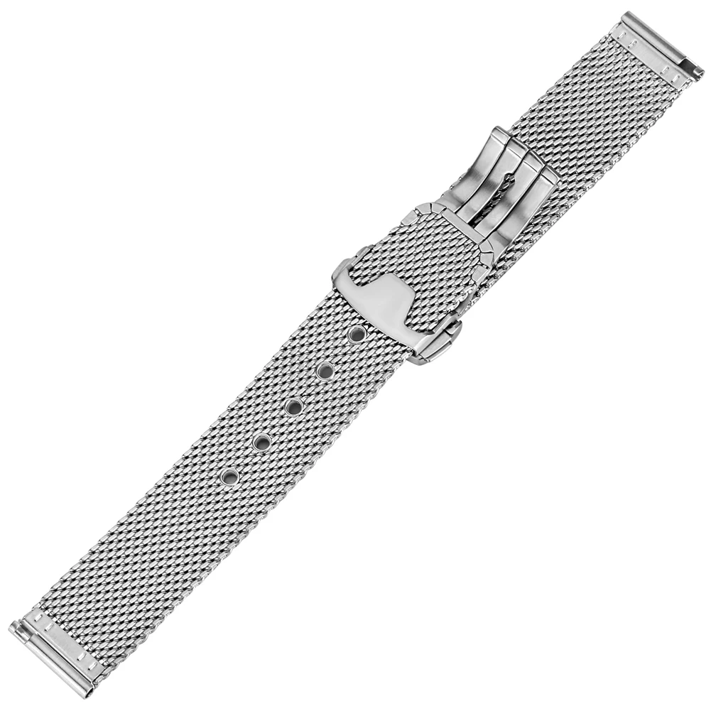 20Mm 22Mm Zilveren Mesh Armband Vouwsluiting Met Veiligheid Solid Link Mannen Vrouwen Roestvrij Stalen Band Horloge Band vervanging