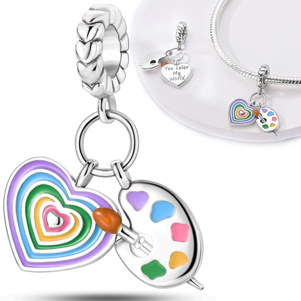 

Подвески из серебра 925 пробы, радужные подвески в форме сердца, подходят для подвесок Plata 925, оригинальный браслет, бусины, женские ювелирные изделия, сделай сам