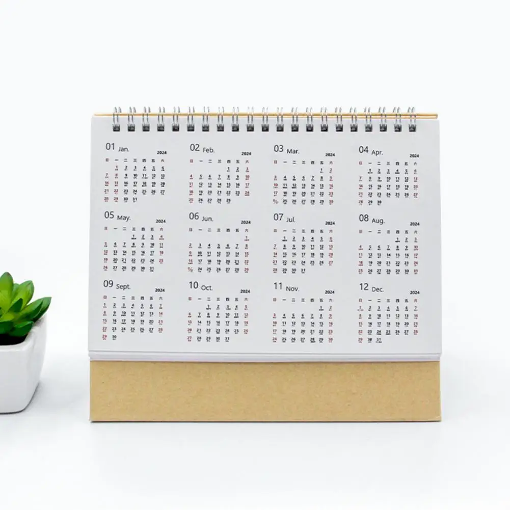 School Desk Calendar 2024 Mini Desk Calendar Stand-up Flip-top Design Event Marking Convenient Office Decor