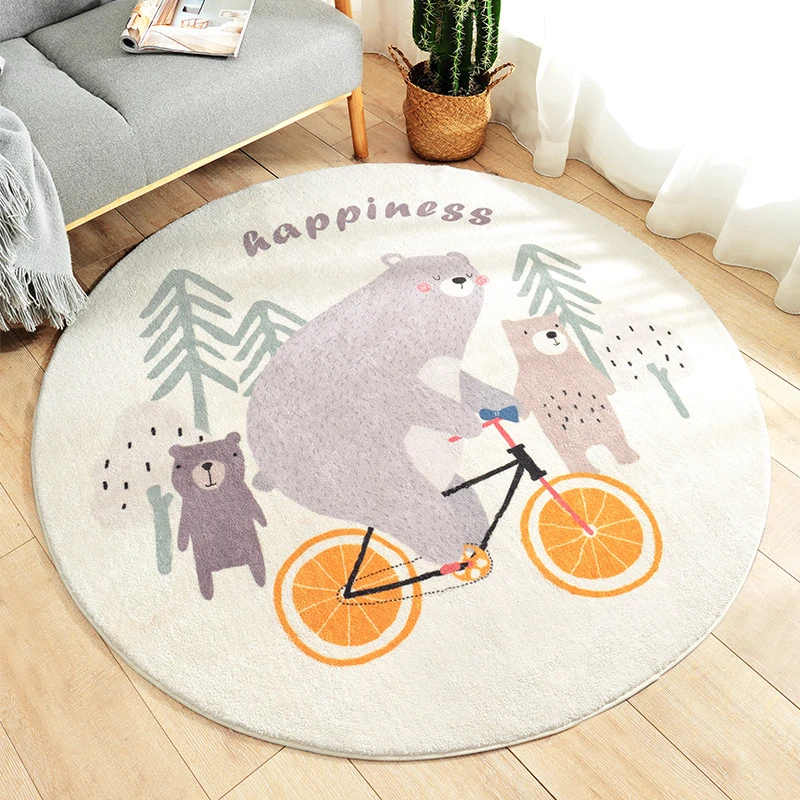 Runder Lammfell-Teppich mit Cartoon-Druck für Wohnzimmer, Rutschfester Teppich für Sofa, Schlafzimmer, Tatami, Bettvorleger – Detail 6