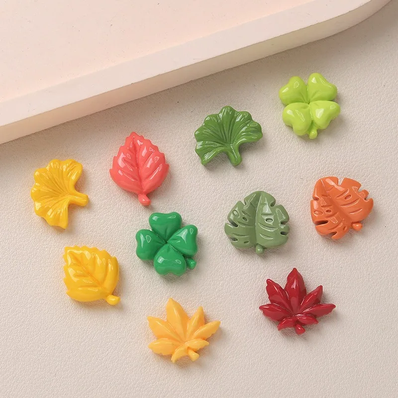 10PCS Mixed Cartoon Leaf Resin Charms Flatback DIY Hair Clip Phone Case Craft Supplies