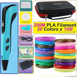 Children's 3D Pen With LED Screen Colorful PLA 3D Printing Pen with Power Adapter and Storage Box Kids Christmas Birthday Gift