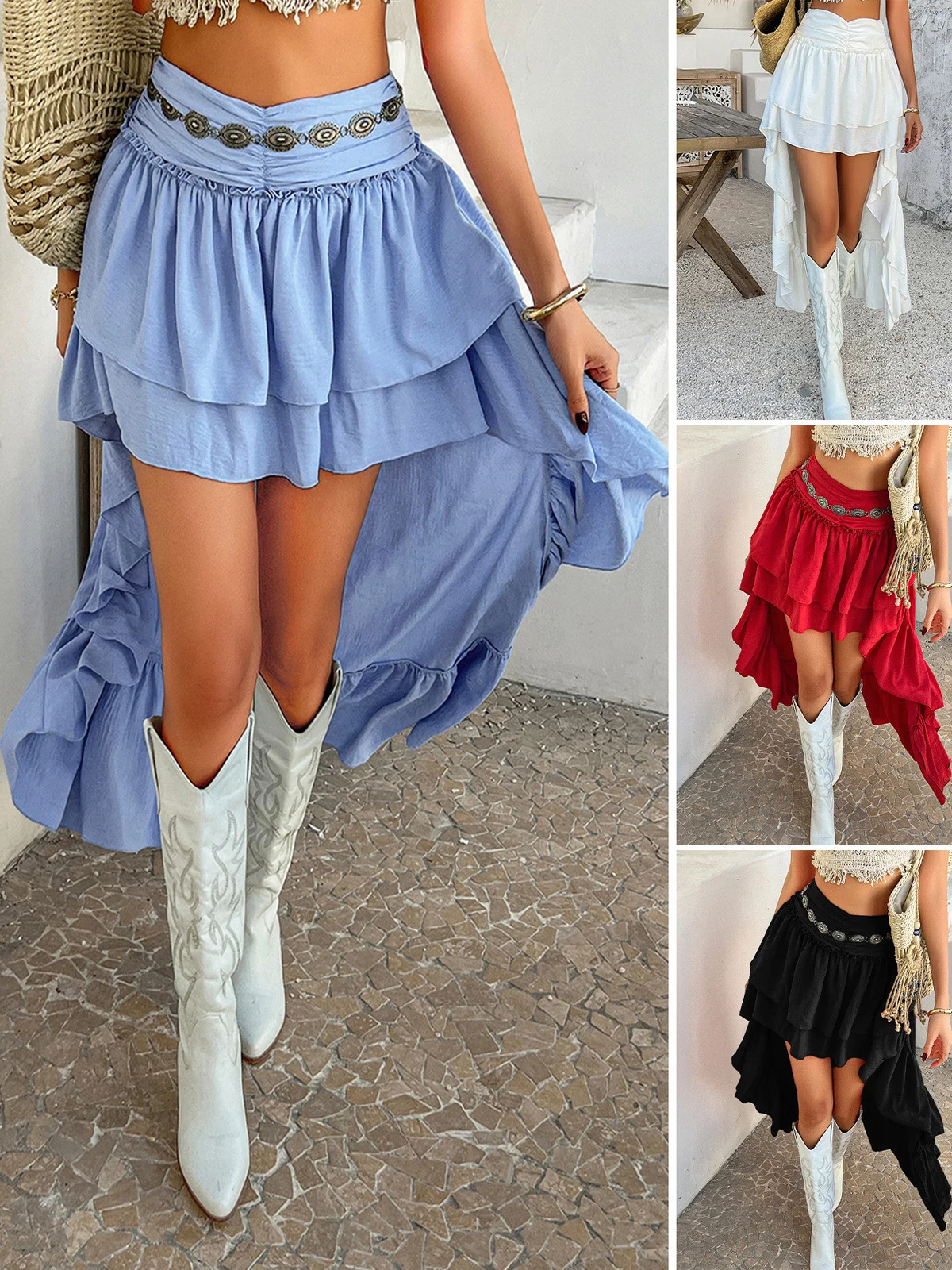 

Юбка Vaion весна-лето, асимметричная, с коротким передним и длинным задним подолом, комбинированная, А-силуэт, повседневная, стильная