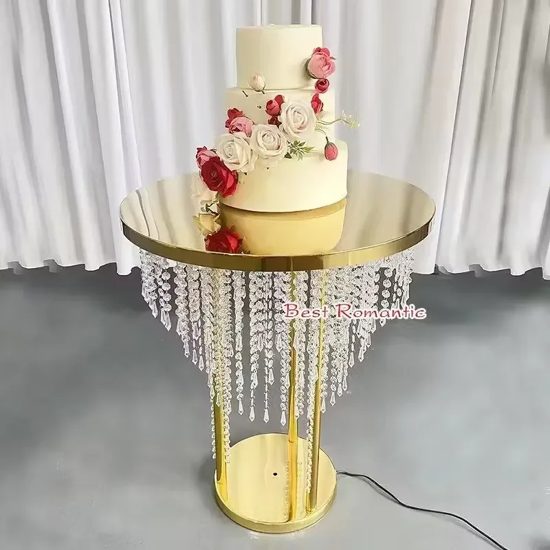 Metal Cake Table with Crystal Bead Curtain Wedding Decoration Stand Type Tools Lighting Included