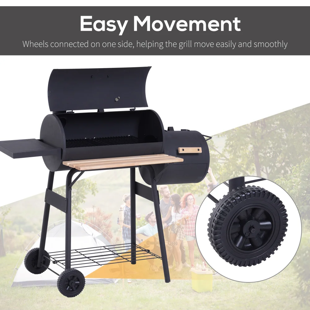 Outsunny Griglia per barbecue a carbone portatile da cortile da 48 pollici in acciaio attrezzato e affumicatore offset combinato con ruote Ideale per cucinare sul posto