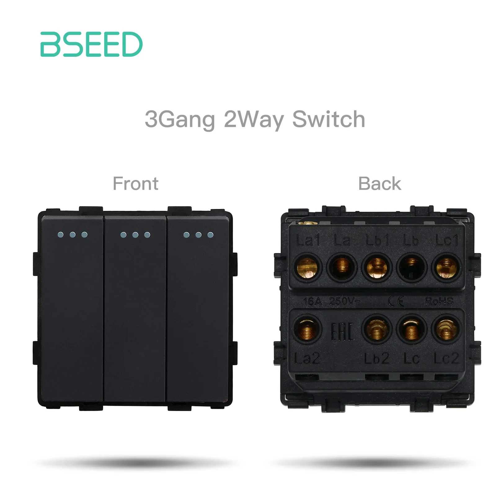 BSEED Mechanische Taste Schalter Modul Teil 1/2/3Gang 1/2Way Steckdose Funktion Teile Glas Rahmen weiß Schwarz DIY Kombination