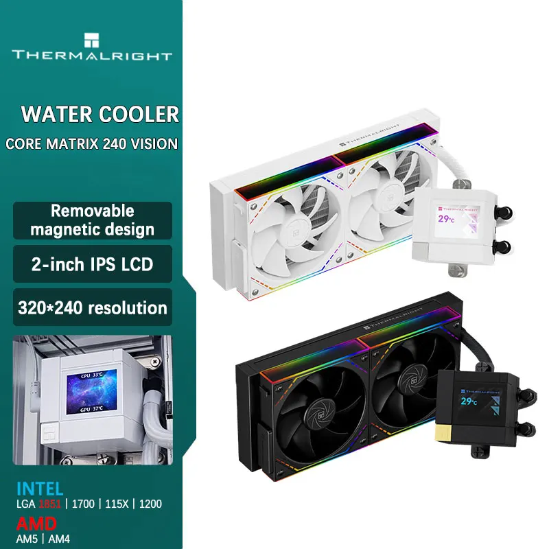 Thermalright CORE MATRIX 240 VISION 240MM Dispositivo di raffreddamento liquido CPU all-in-one Risoluzione 2 320*240 Supporto LCD IPS LGA 1851 AMD AM5