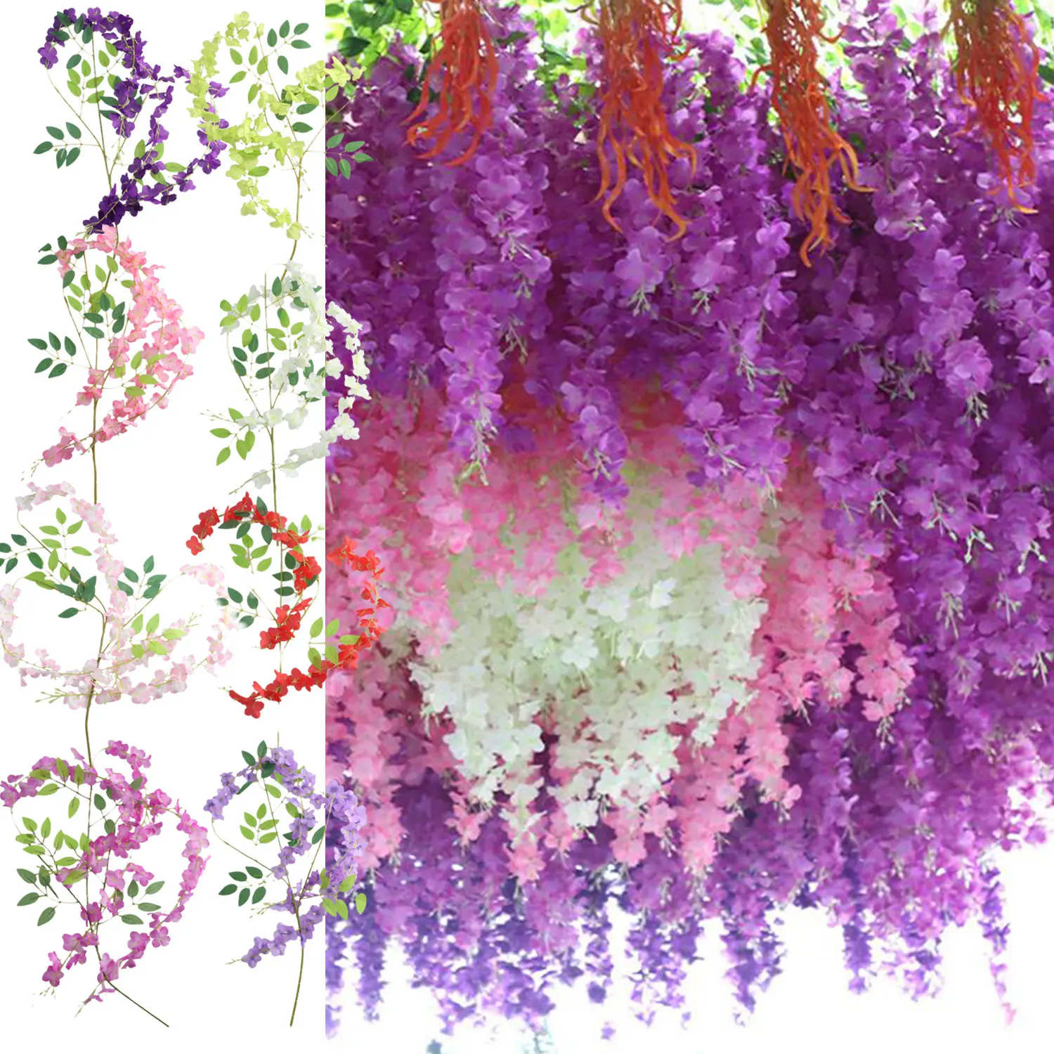 Wisteria Vine Artificial Flowers 110cm Trailing Fake Flower String For Home Wedding Party Decor Silk Wisteria Garland