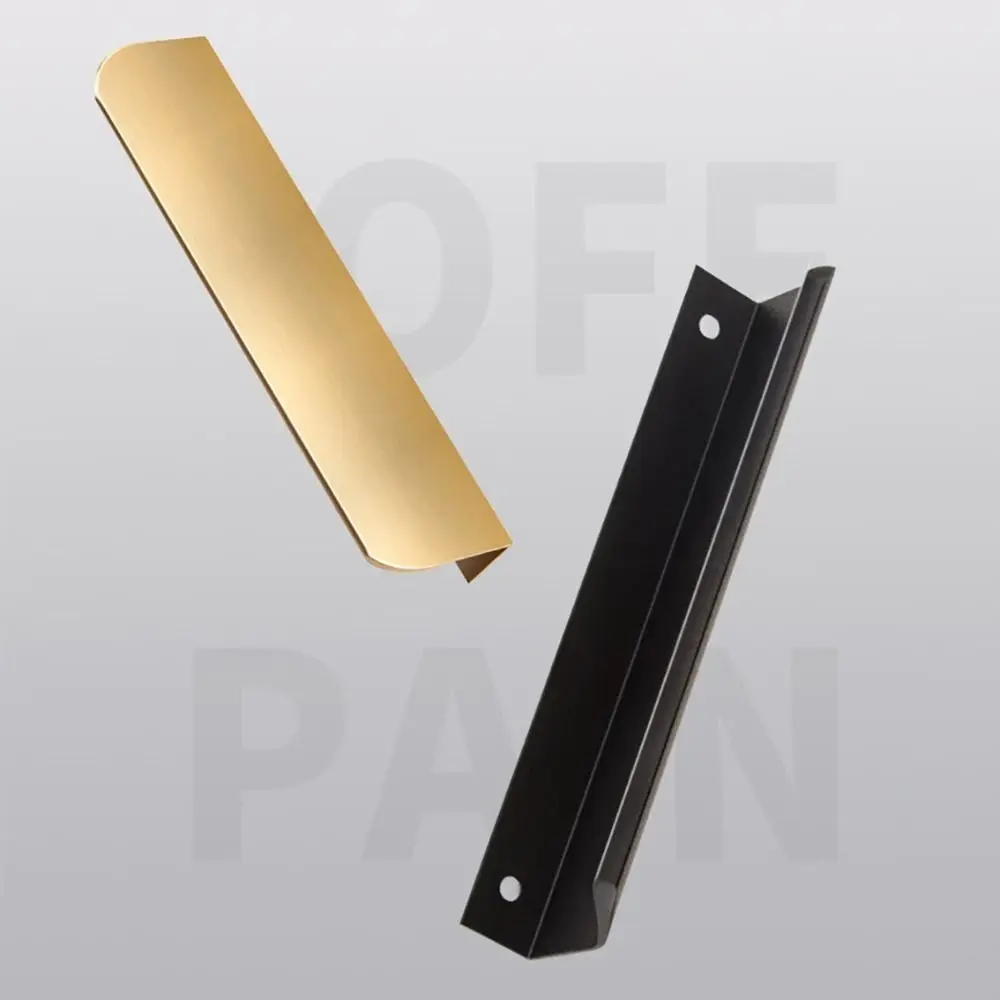 Space Aluminum Hidden Cabinet Handle Black/gold/grey Multiple Sizes Arc Door Handle Double Hole Easy To Install