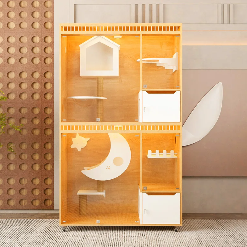 Solid wood cat villa cage palace pet store display cabinet household double layer three layer cat coffee