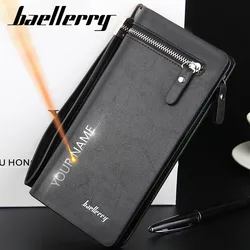 Baellerry Long Men Wallets Business Card Holder Male Purse Name Customized Quality Zipper Large Capacity Wallet For Men