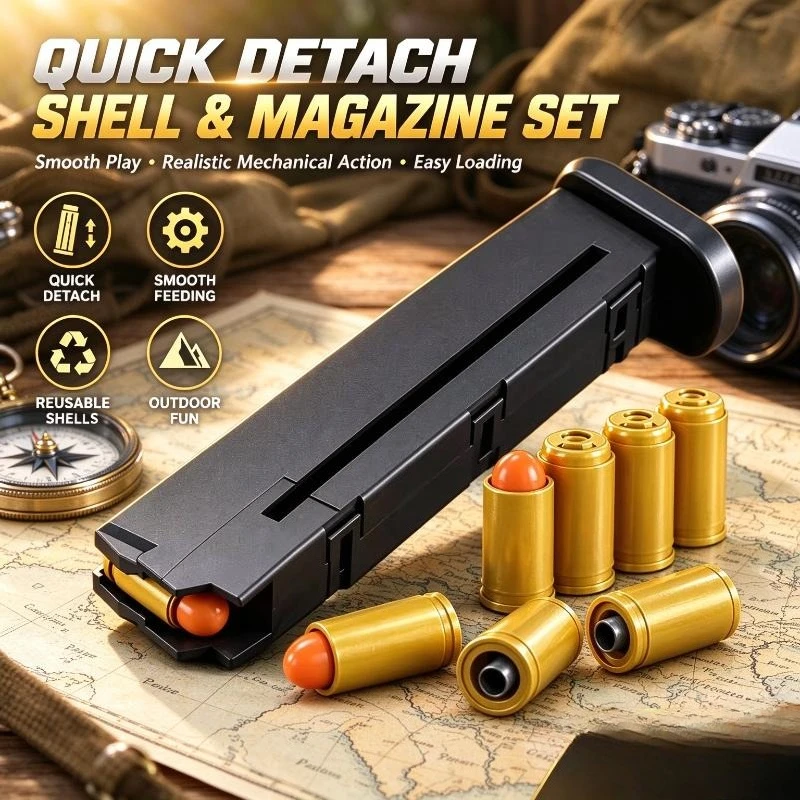 Quick Reload Shell and Magazine Set for Toy Pistol,Real Shell Eject Design,Easy Loading,Outdoor Shooting Game Model Accessories
