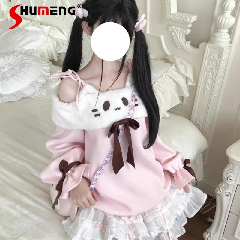 

Популярный дизайн, милые милые толстовки с капюшоном в японском стиле Rojita, мягкая женская толстовка с открытыми плечами и длинными рукавами Kawaii Y2k с длинными рукавами