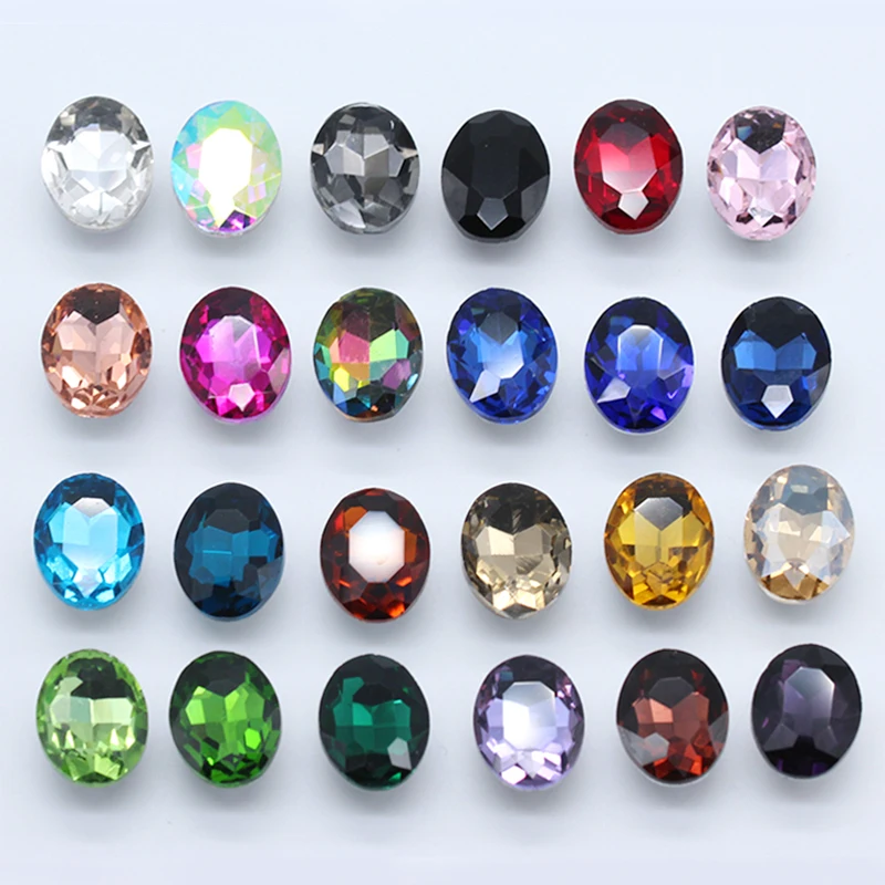 20p 10x14mm Oval color pointed foiled back faceted crystal rhinestones jewels shoes,bag,clothes,hairclip craft Glass fancy stone