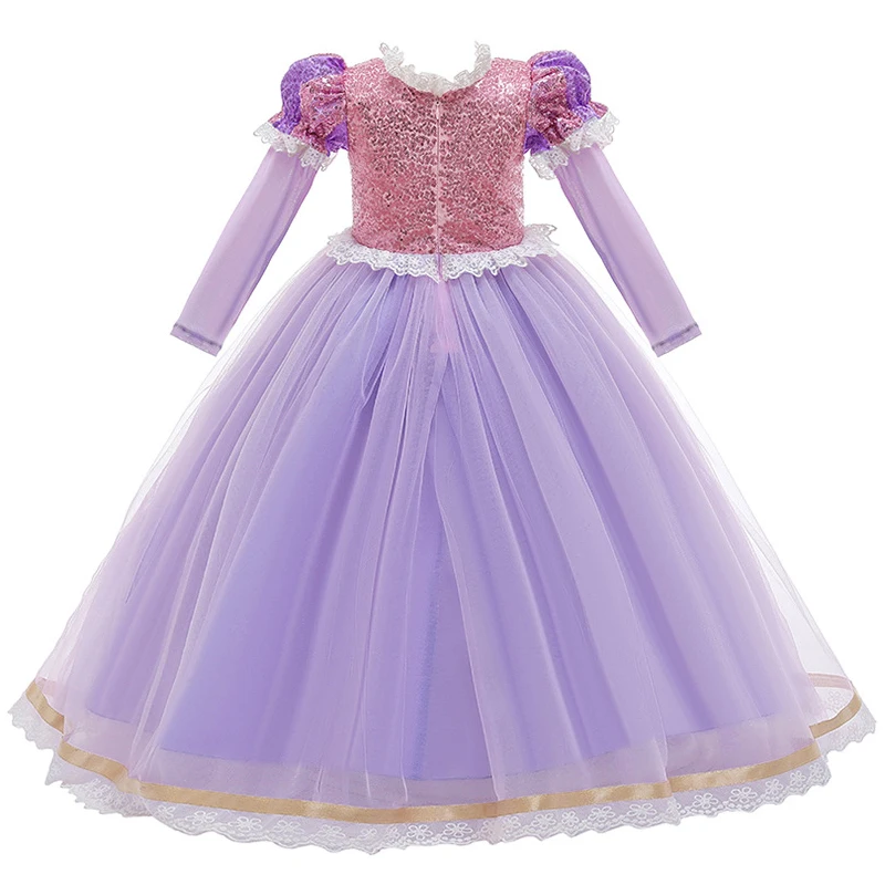 Girl Rapunzel Princess Dress Kids Halloween Cosplay Tangled LED Light Costume Birthday Party Gifts Purple Sequins Mesh Clothing