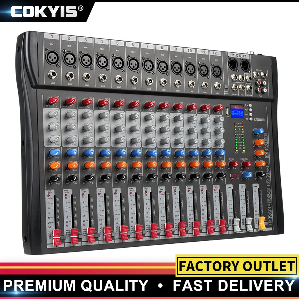 12 Channel Sound Table USB DJ Sound Mixing Console 48V Phantom Powers Monitor Bluetooth mixer Professional Audio Mixer