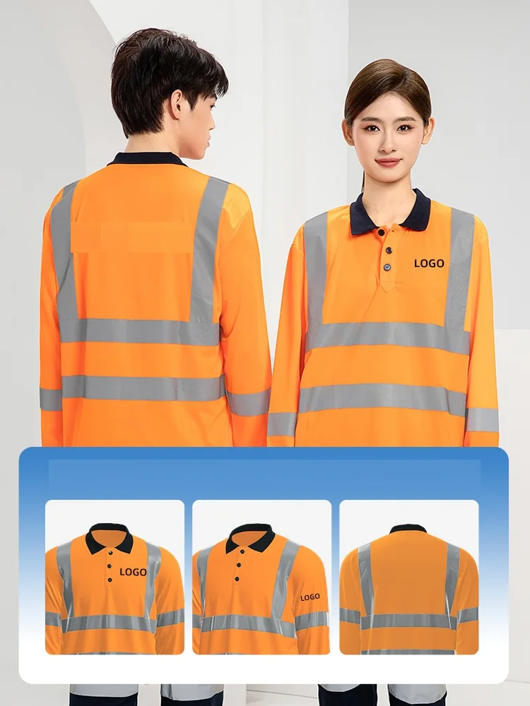 High Visibility Long Sleeve Safety Work Shirt Quick dry breathable polo shirt with pants Workshop Uniform Hi Vis work clothes5XL