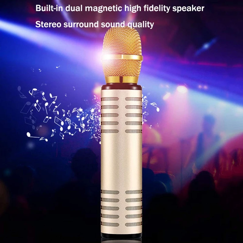 Multi Functional Wireless Bluetooth Musical Microphone Double Speakers Portable Smart Karaoke Mic For Mobile Phone
