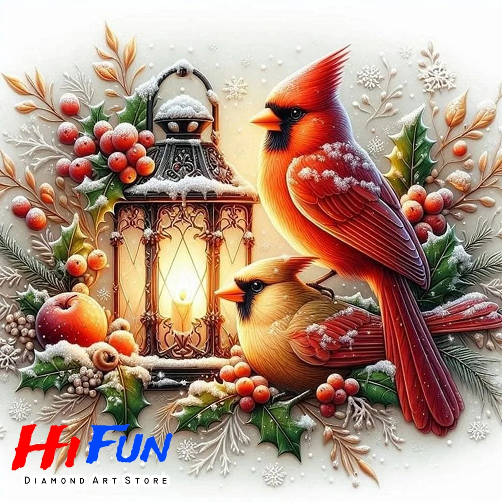 

Diamond Painting Woodland Christmas Cardinal Lamppost Art Diy Full Drill Winter Scene Mosaic Inlay Cross Embroidery Set Gift