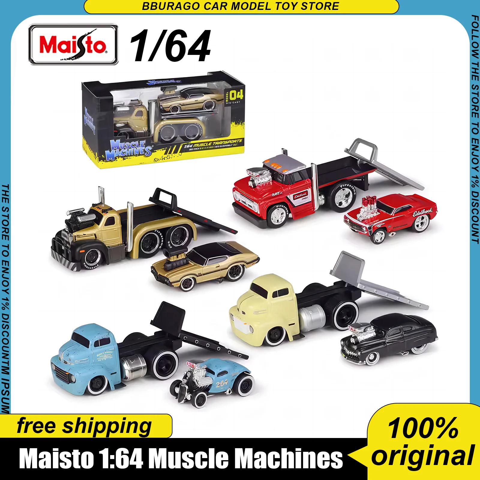 รีวิวและแนะนำสินค้า Maisto 1:64 Muscle Machines Diecast Model COE Flatbed Trailer Set Transport Trailer Car Model Alloy Luxury Vehicle Toys Gift